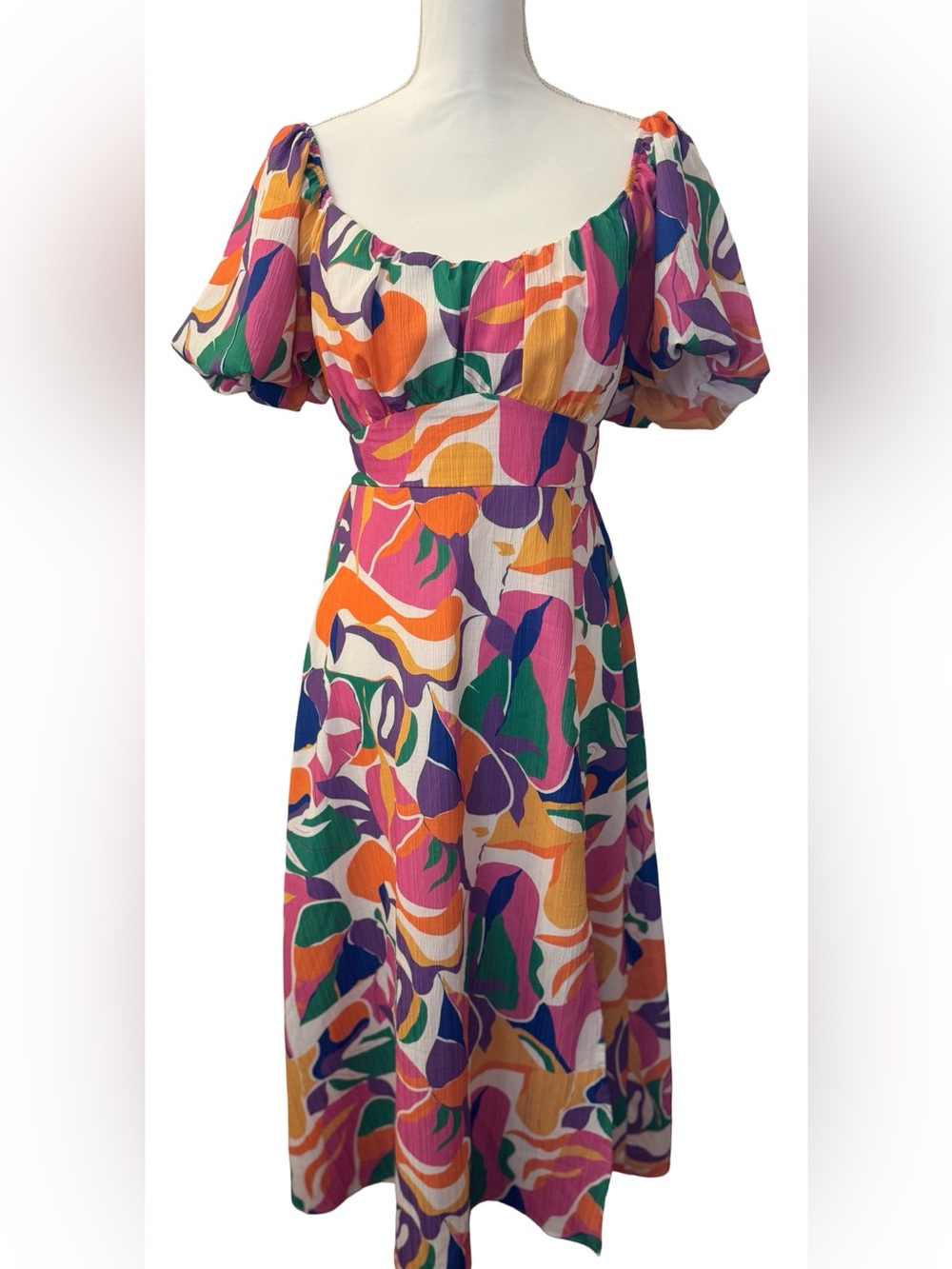 Colorful Floral Off Shoulder Women’s Bohemian Dress- Peach Love California